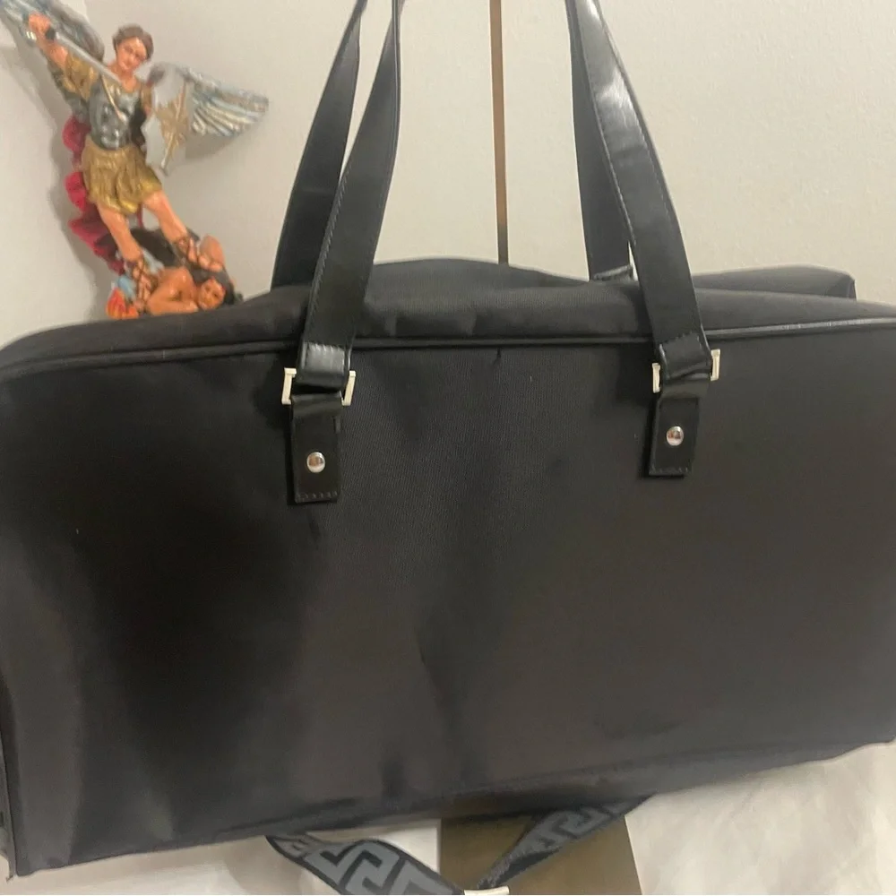 Versace Parfums Black Duffel Bag with Silver Accents NEW